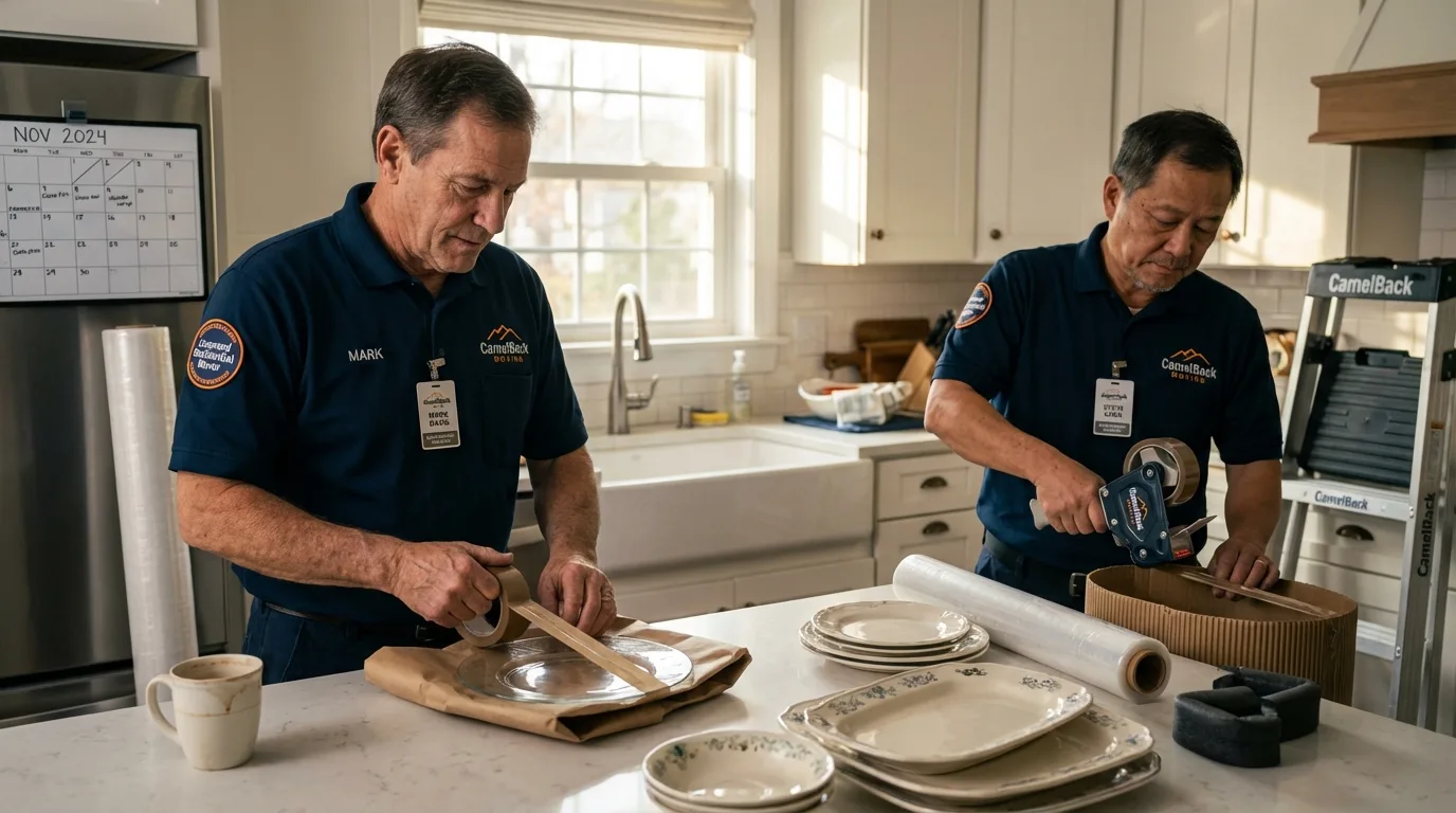 Professional crew packing kitchen dishware in Lititz, PA